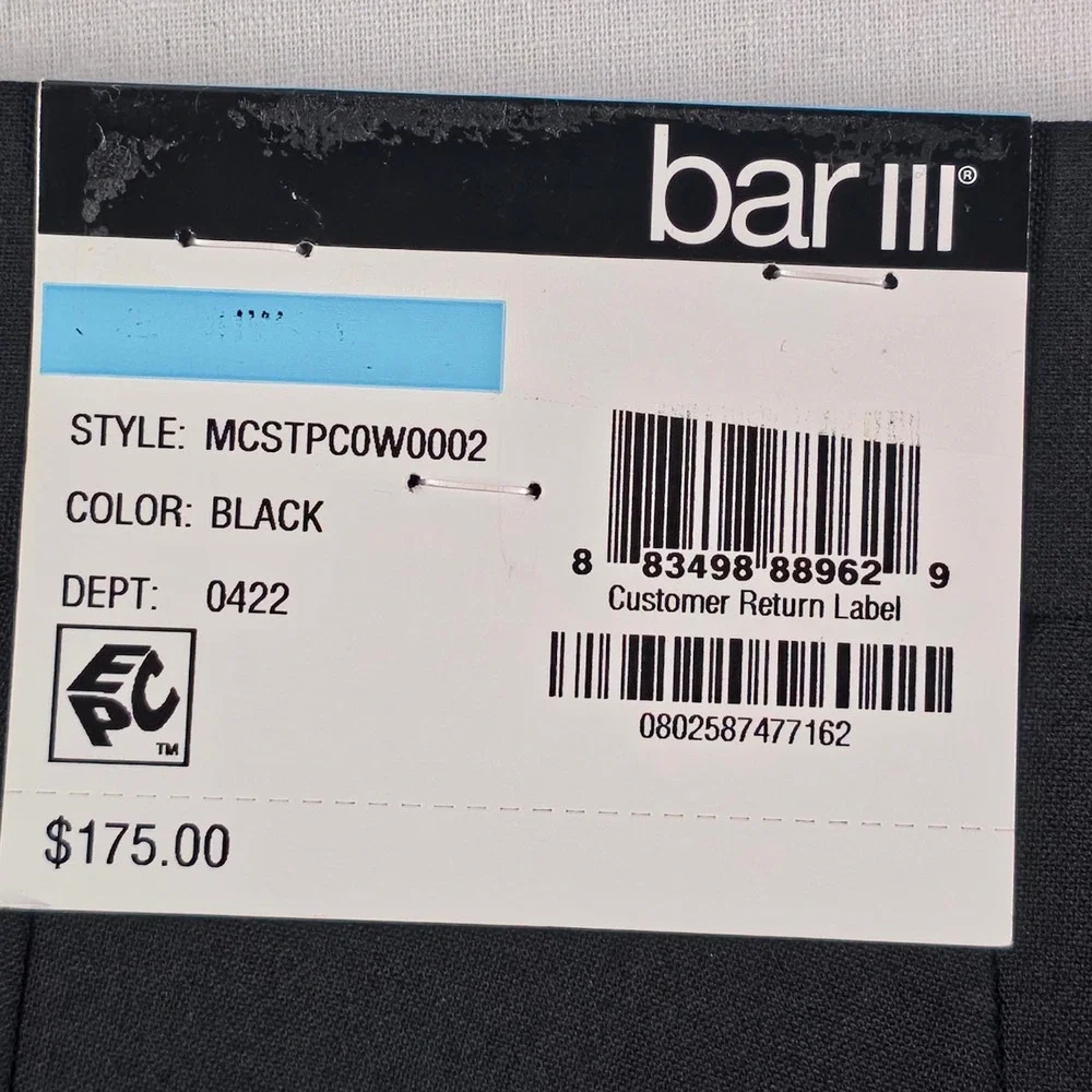 Bar III Dress Pant Men 31x30 Black Slim Fit Wool Blend Quiet Luxury Tailored NWT